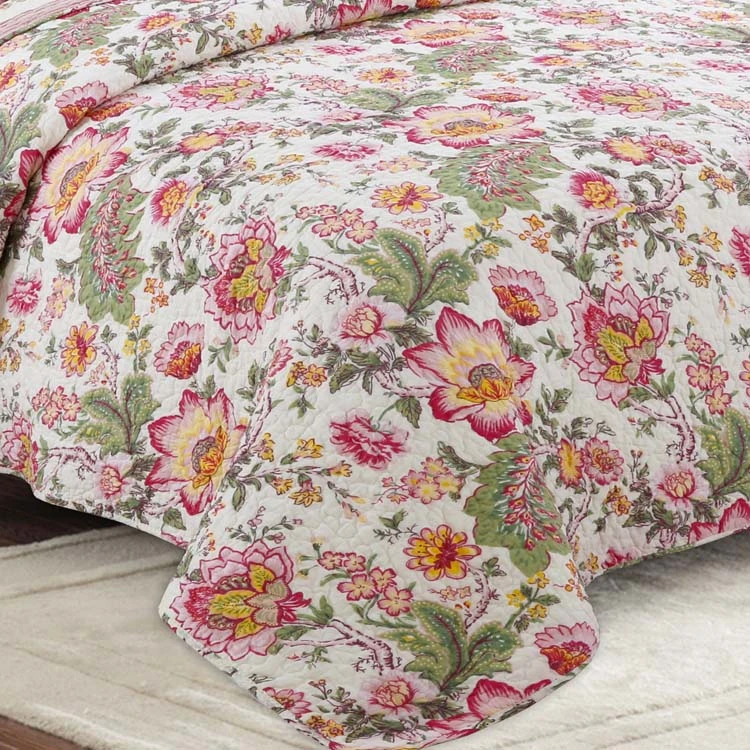 3 Pcs Vintage Floral Quilts Bedspread Botanical 100% Cotton Bed Cover Soft Coverlet Quilt Set