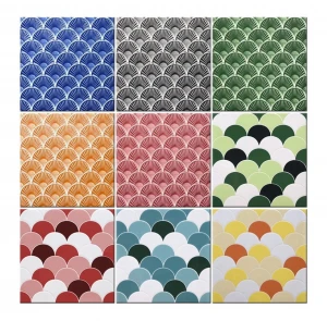 300x300 mixed color fish scale fan-shape mosaic ceramic tiles