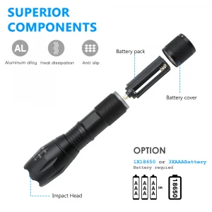 5 Modes Waterproof Zoomable Aluminium 1000lumen 18650 Battery USB Rechargeable Tactical 10W T6 Torch Led Flashlight