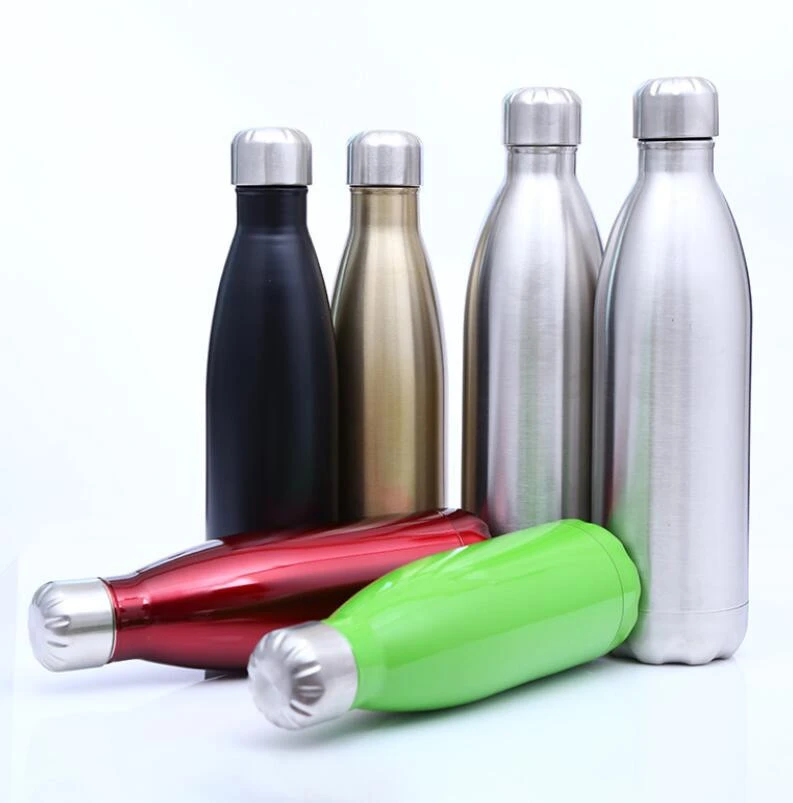 500ml /750ml/1000ml custom logo color double wall Swelling stainless steel thermal vacuum cola shape sport water bottle