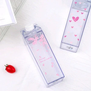 500ml Milk Box Ins Fashion Hot Sale Cute Transparent Square Drinking Water Bottle