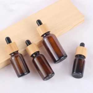 5ml 10ml 15ml 20ml 30ml 50ml 100ml bamboo cover ring rubber top amber glass Vape CBD oil skincare essential oil dropper bottles