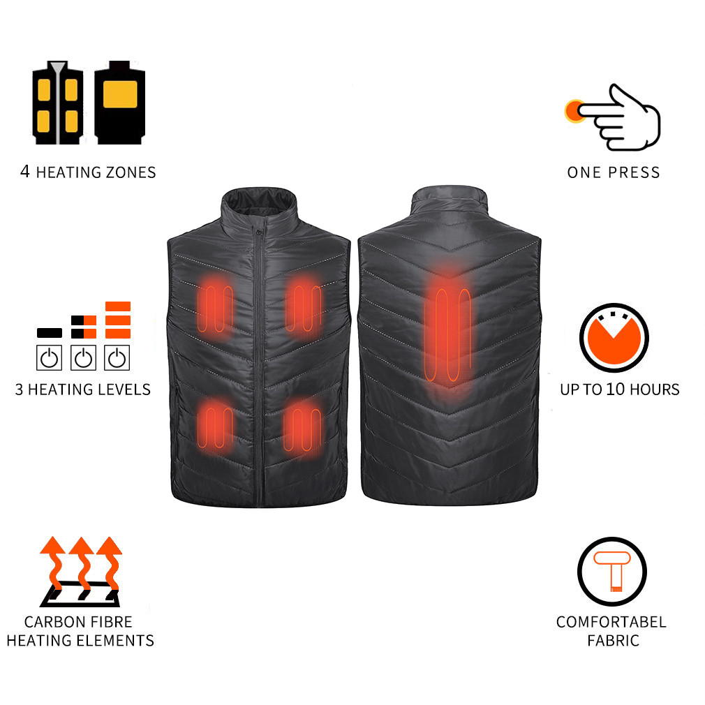 5V Heated Vest for Men USB Charging  Outdoor Camping, Hiking, Hunting, Motorcycle  Black Color