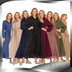 6289#Latest Fashionable Islamic Clothing button front Maxi Muslim Casual Women Dresses Dubai Abaya
