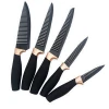 6PCS Nonstick Coated Kitchen Knife with Wave Blade Black Coated Knife  ABS Rose Gloden Coated Tools in Block
