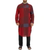 9199 Muslim fashion Men Islamic Kaftan Long Sleeve Stand Collar Plaid Vintage Casual Robes Streetwear Cotton Caftan Jubba Thobe