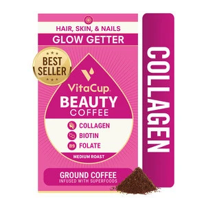 [96 oz; (8) 1VitaCup Beauty Blend Ground Coffee Bags with Collagen, Biotin, Cinnamon, &amp; Vitamins for Healthy Hair, Skin &amp; Nails