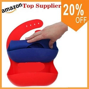 Amazon best sellers Soft Waterproof Silicone Baby Bib with Food Catcher, Baby Silicone Bib