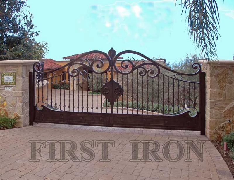 Antique wrought iron villa main gate, house front driveway wrought iron gate