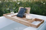 Bamboo Bathroom 2 in 1 Bathtub Caddy and Bed Tray with Bath Pillow and Drain Stopper