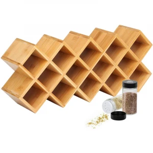 Bamboo Spice Rack Organizer 4-Tier Countertop Organiser, Criss-Cross Kitchen cabinet Free-Standing Countertop Storage Organizer
