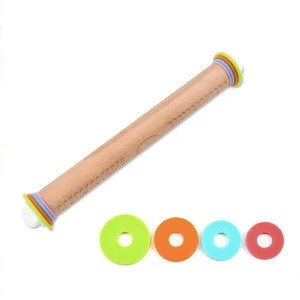 Beech Wood Adjustable Rolling Pin with  Removable Rings  for Baking