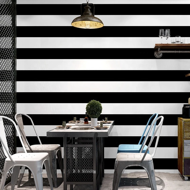 Black and white stripes pvc wallcovering vinyl wallpaper for modern home restaurant decoration