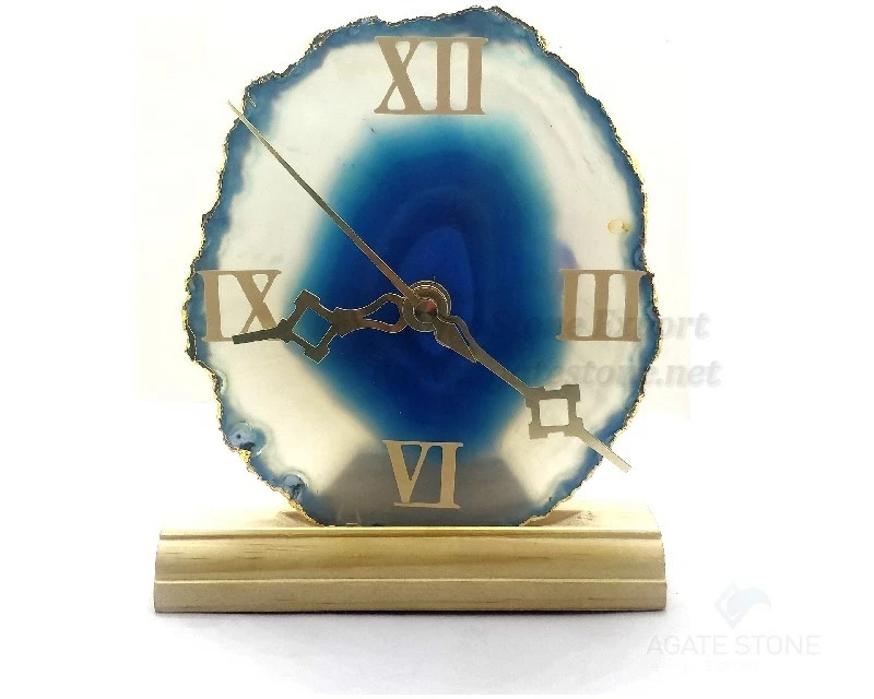 Blue Agate Desk / Wall Clock / Agate Table Watch : Stone Clocks : Agate Clocks