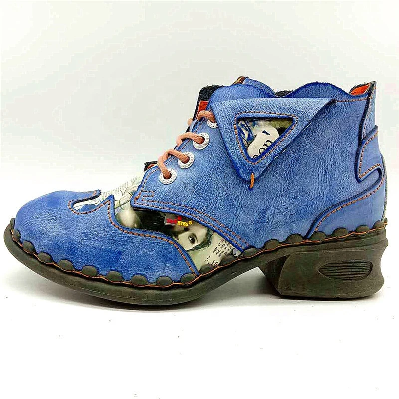 blue cool leather upper pig leather lining retro boots for Germany market