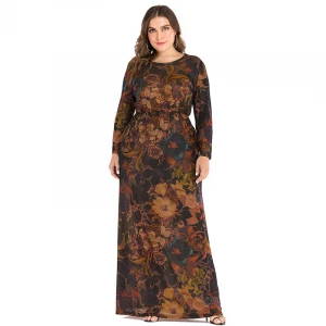 Boutique hot sale autumn fashion long-sleeved ethnic print plus size dress