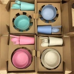 Bpa free healthy children dinnerware set 6pcs biodegradable wheat straw bamboo fiber tableware