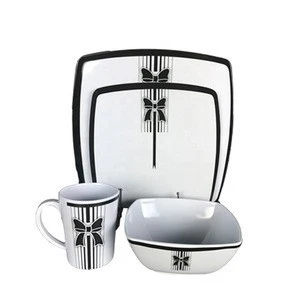 BSCI audit 4pcs Gift packing casual serving white and black melamine dinner set tableware