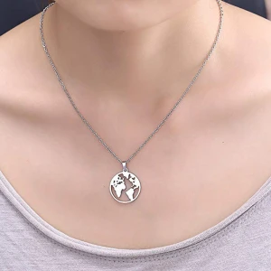 Charm World Map Necklace Round World Continents Pendant Jewelry Gift Necklace
