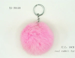 charming real rabbit fur keychain plush fur ball POM POMS