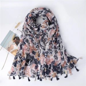 Cheap Fringed Viscose Printed Scarf Looks Good To Keep Warm Women Scarves And Shawls