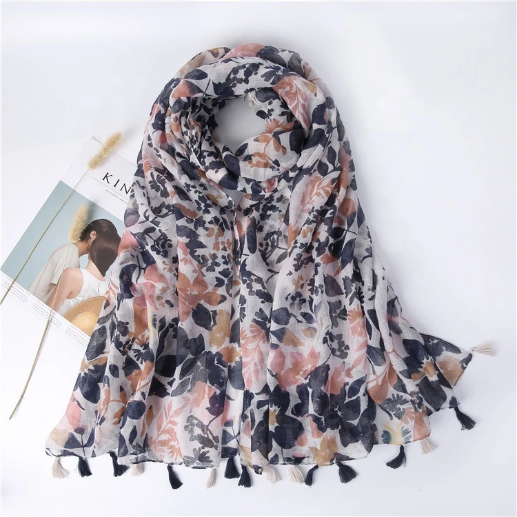 Cheap Fringed Viscose Printed Scarf Looks Good To Keep Warm Women Scarves And Shawls