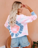 Cheap Pink Color Block Korean Streetwear Tshirt Poleras Con Capucha Sudaderas Tie Dye Crop Sweat Suits Women Hoody & Sweatshirts