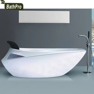 Cheap price large acrylic plastic material free standing bathtub with pillow