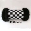 Checkerboard Black & White Fur Trimmed Women Hand Muff