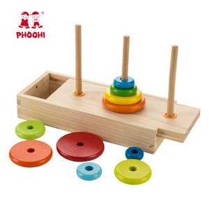 Children Rainbow Stacker Play Baby Wooden Hanoi Tower Educational Toy For Kids