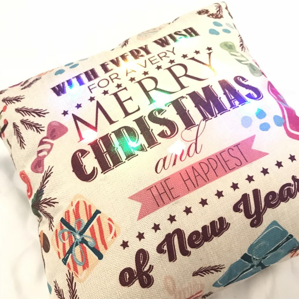 Christmas Linen Pillow with Led Light  Cushion Cover