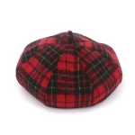 Classic Festival Grid England Red Plaid Lady Romantic Bowler Wool Beret