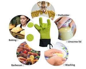 Cooking Grilling Glove Heat Resistant Kitchen Silicone Oven Mitts, Long Waterproof Non-slip Potholder BBQ Glove