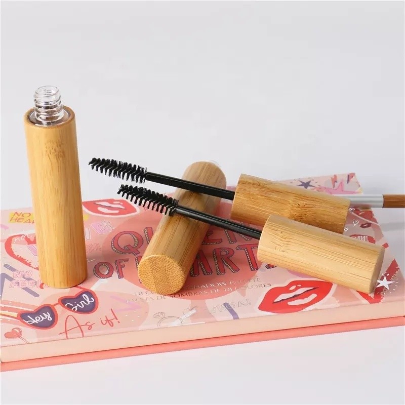 Cosmetic Bamboo Packaging Product Factory High Quality 8ml Glass Empty Bamboo Mascara Tube Eyelash Bottle