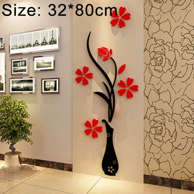 Creative Flower Vase 3D Acrylic Stereo Wall Stickers TV Background Wall Corridor Home decor Decoration, Size: 32 x 80 x 4cm