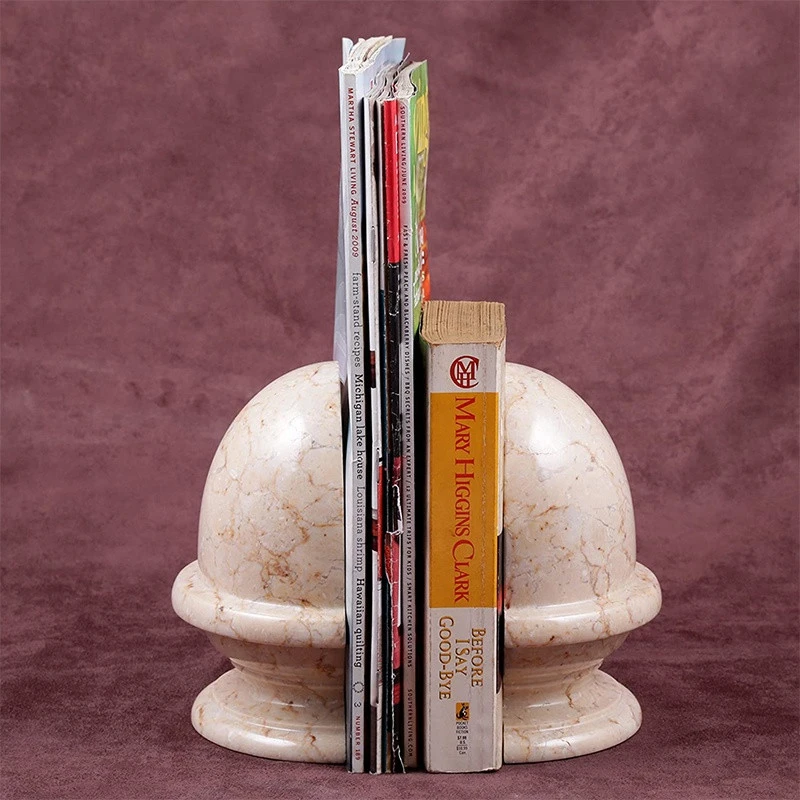 custom beige vintage marble stone art sculture nordic bookends decorative marble bookends book stand