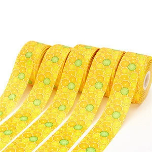 Custom fashion gift ribbon wide 40 mm girl character yellow fruit printed grosgrain designer ribbons from China factory