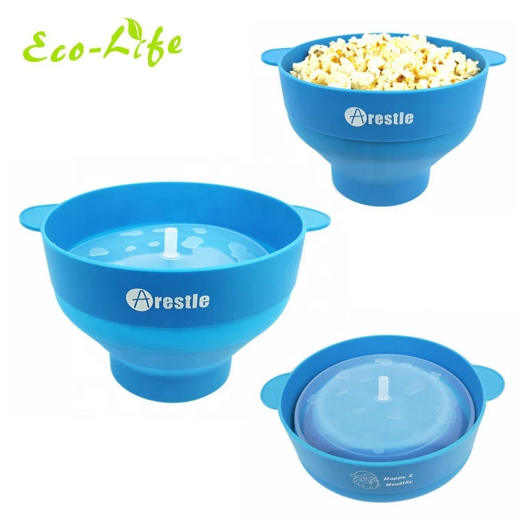 Custom Logo Silicone Microwave Popcorn Popper with Handle Collapsible Silicone Popcorn Maker