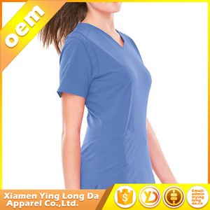 Custom-made spandex poly rayon V neck nurse hospital uniform top with pants
