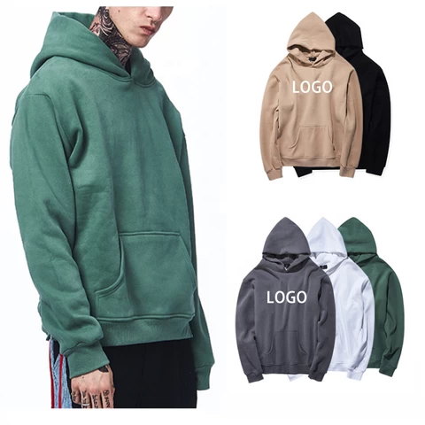 Custom Print Embroidered Heavyweight Mens Hoodie Oversized Pull Over Cotton Fleece Plain 500g Thick Hoodies Men No String