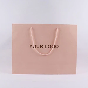 custom printed logo high quality pink rose luxury drawstring paper gift bag for garment