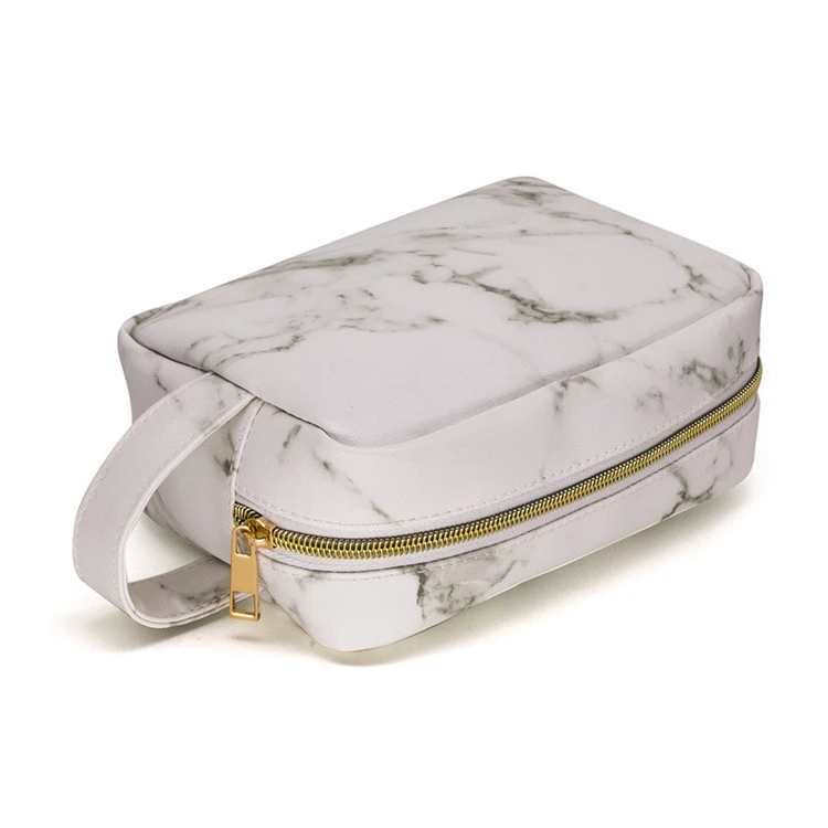 Customization High Quality Portable Waterproof Travel PU Marbling Makeup Case Cosmetic Bag