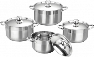 Customized 12pcs Cooking Pots and Pans Cookware Set Stainless Steel with Glass Metal Surface 8Pcs Handle Feature OEM