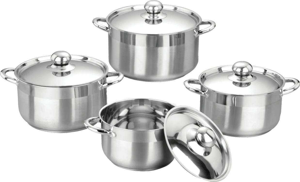 Customized 12pcs Cooking Pots and Pans Cookware Set Stainless Steel with Glass Metal Surface 8Pcs Handle Feature OEM