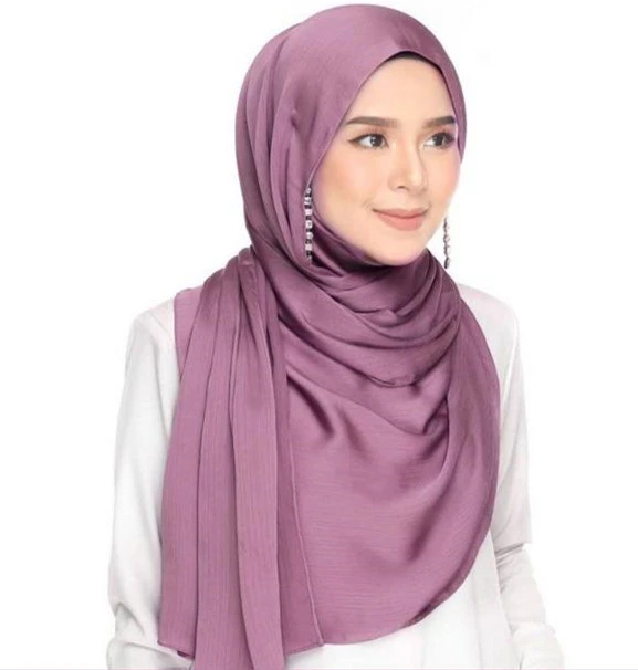 Customized 2020 New Satin crepe hijab Pleated Silk crinkle Hijab Malaysia satin crepe scarf shawl