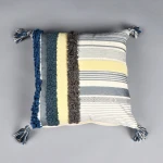 Decorative Gray & Blue Cotton Fabric Tufted Embroidered Textured Home Decor Cushion Cover Pillow case