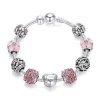 DIY Jewelry Pink Flower Enamel Beads Charms Bracelet Bangle For Lady