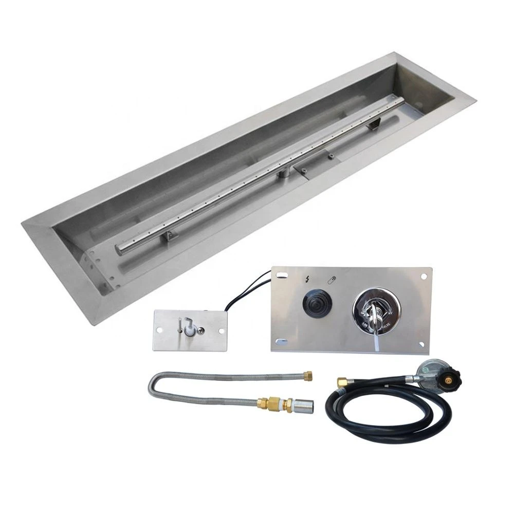 DIY Linear Stainless Steel Fireplace Burner Kit With Propane Gas Connection