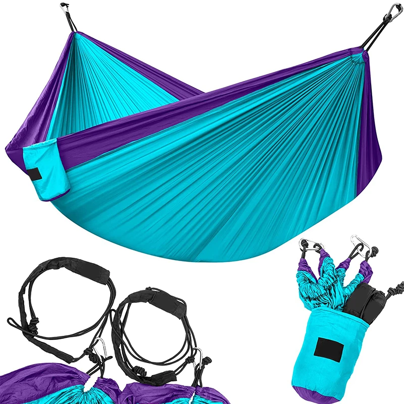 Double & Single Portable Camping Hammock - Parachute Lightweight Nylon with Hammok Tree Straps Set
