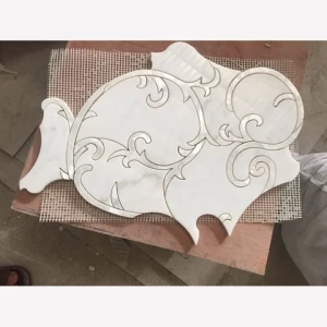 DTH stone pure white  marble mix  shell water jet mosaic design